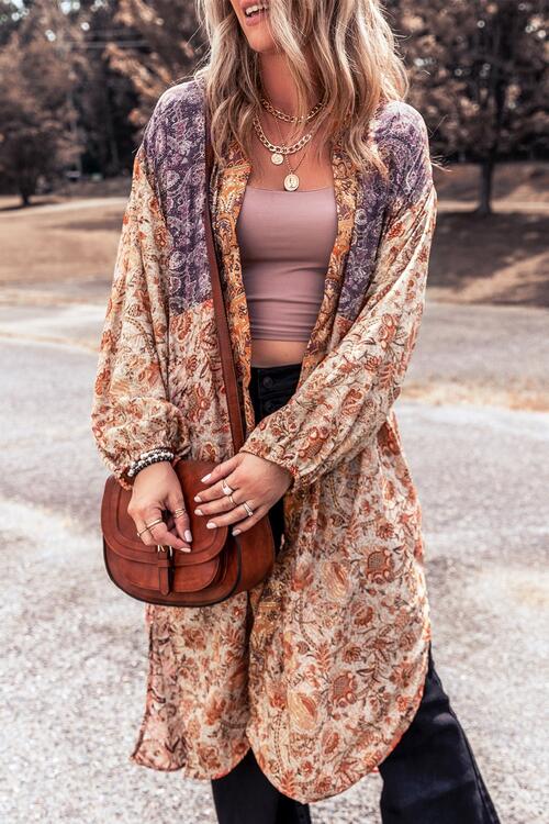 Floral Tassel Tied Open Front Long Sleeve Cardigan