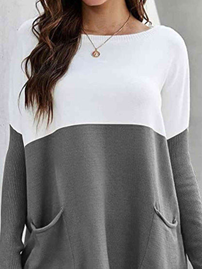 Sweater - Two Tone Pullover  with Pockets