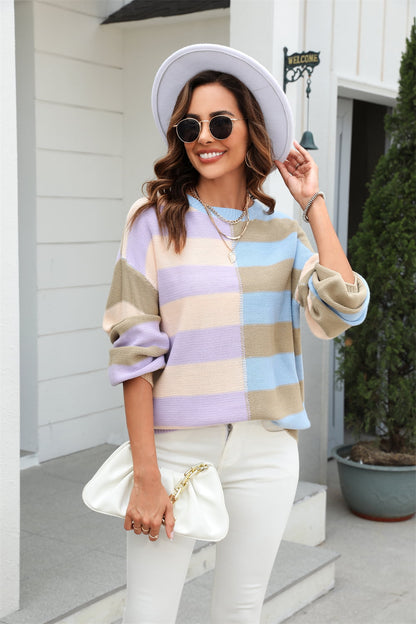 Sweater - Color Block Dropped Shoulder