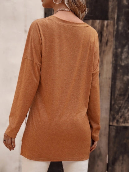 Top - V-Neck Long Sleeve Slit