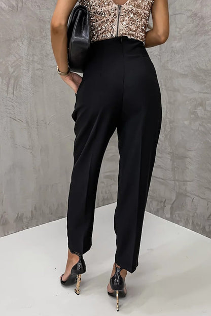 Pants - Black Double Breasted Cropped