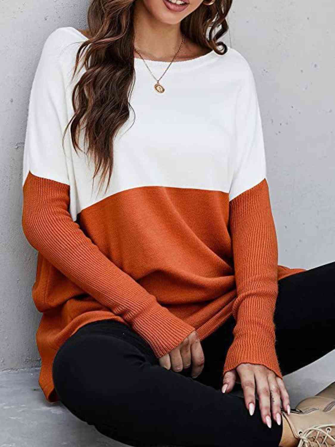 Sweater - Two Tone Pullover  with Pockets