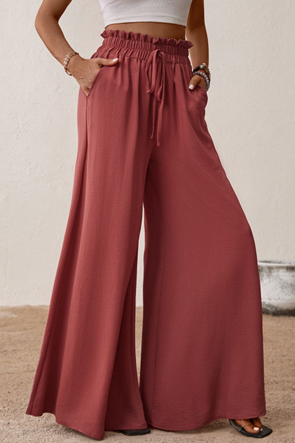 Pants - Smocked Paperbag Waist Wide Leg