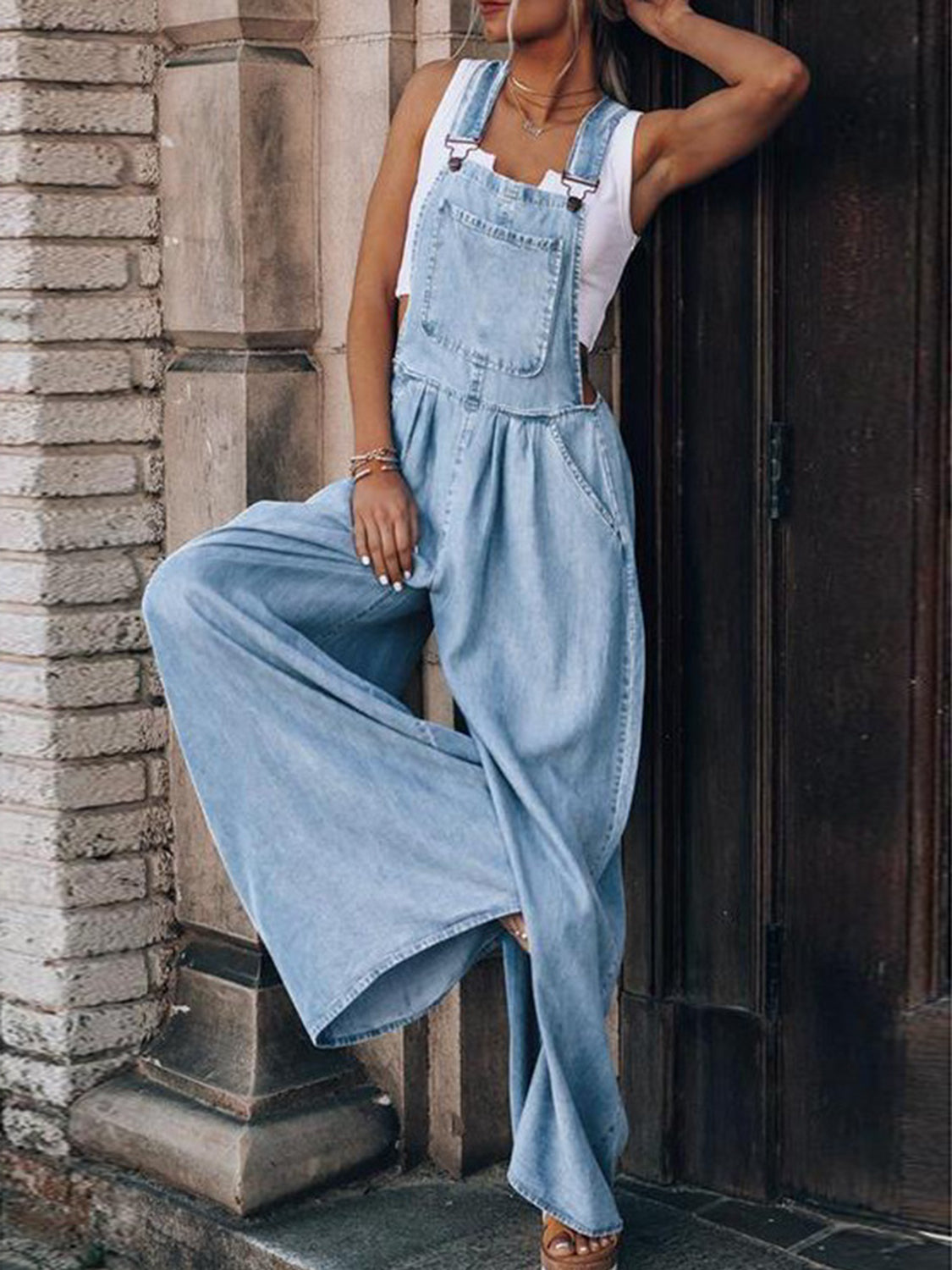 Wide Leg Denim Overalls