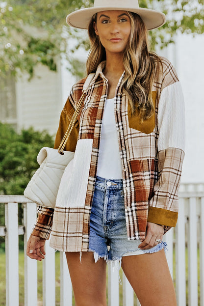 Shacket - "Double Take" Plaid Color Block Dropped Shoulder