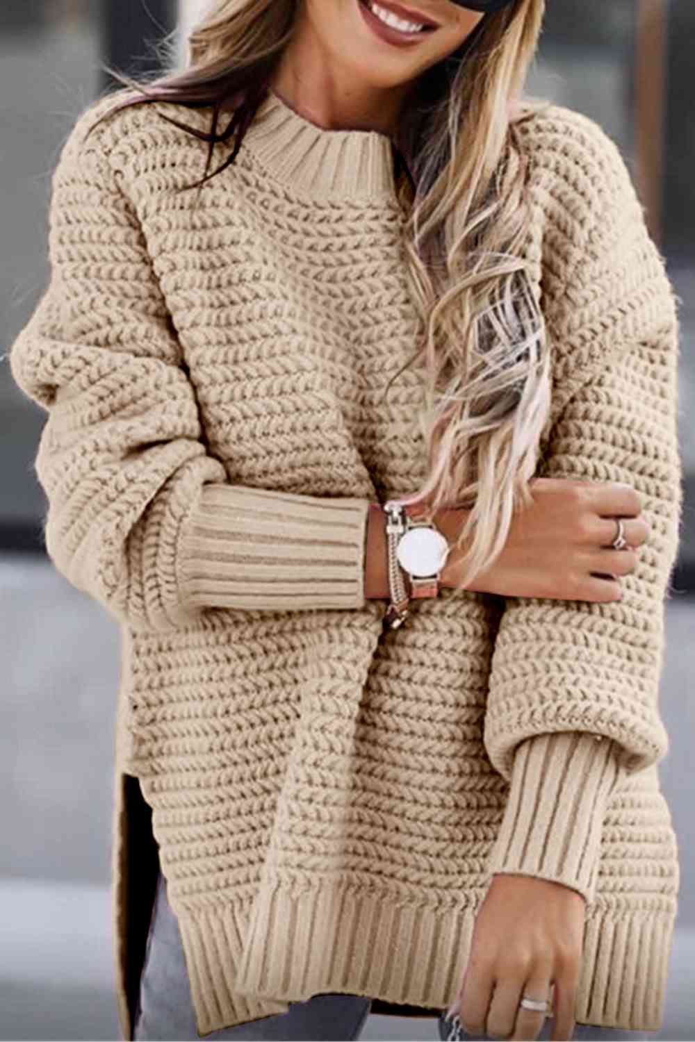 Sweater - Round Neck Side Slit