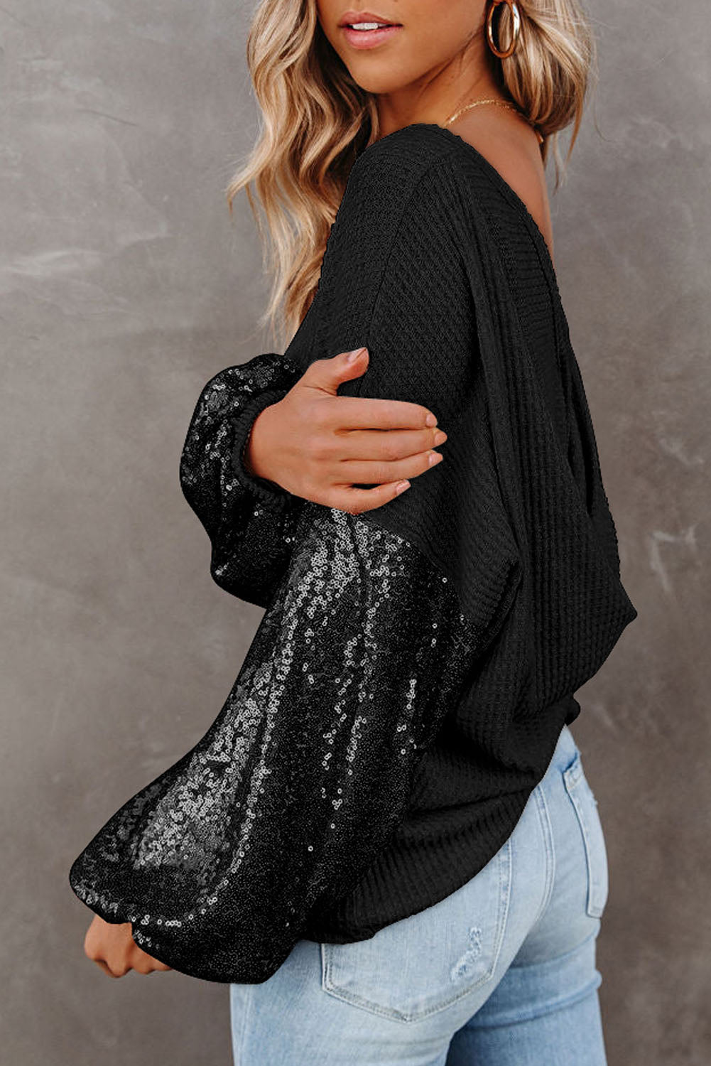 Blouse - Sequin Waffle-Knit