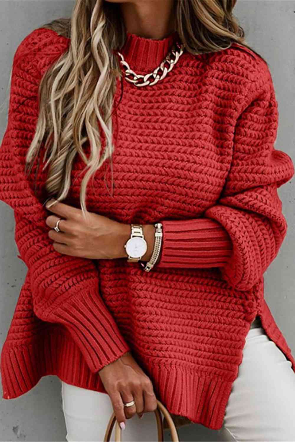 Sweater - Round Neck Side Slit