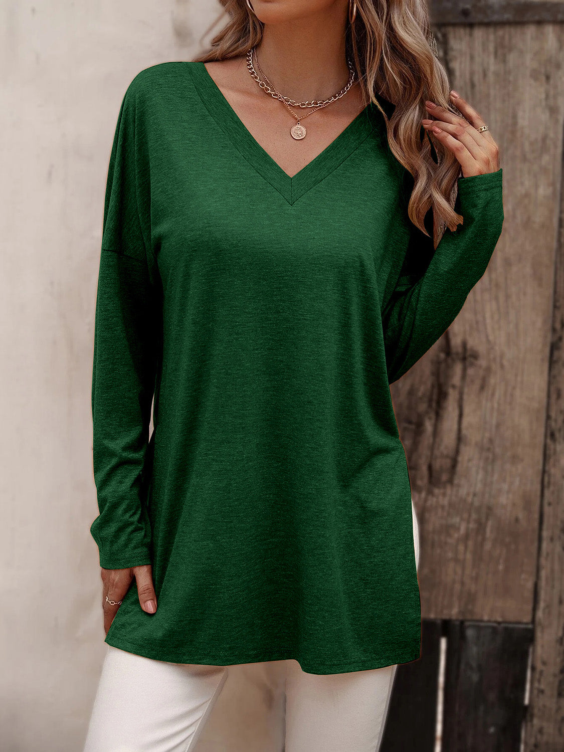 Top - V-Neck Long Sleeve Slit