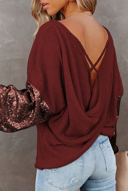 Blouse - Sequin Waffle-Knit