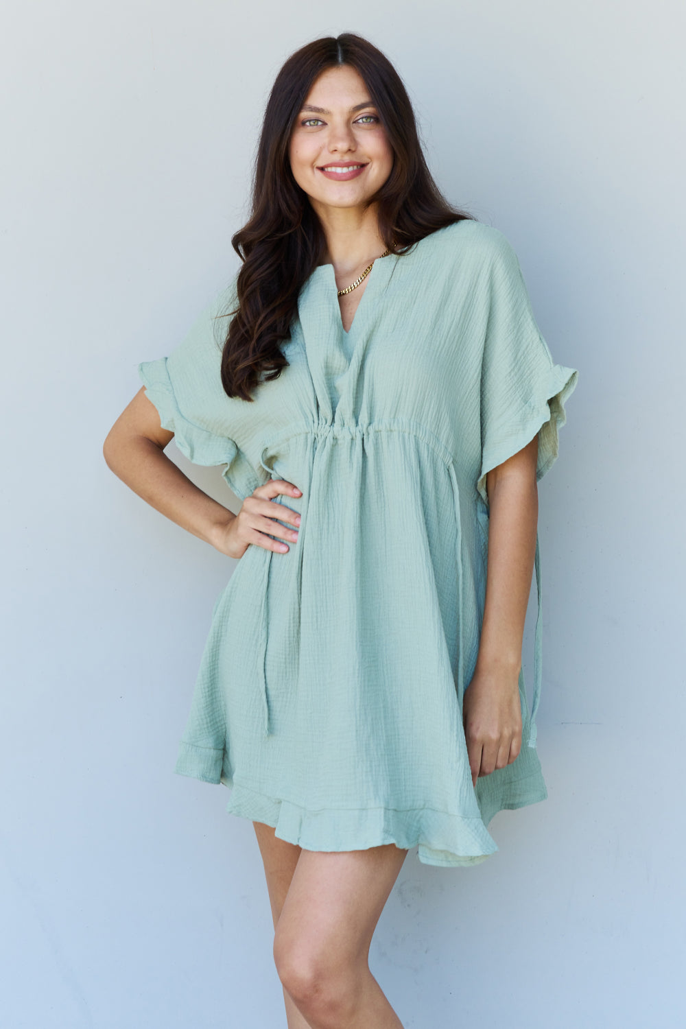 Dress - "Ninexis" Ruffle Hem Drawstring Waistband