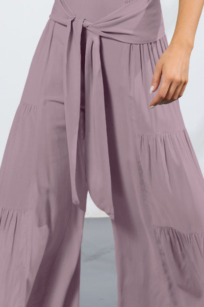 Pants - Tie Front Smocked Tiered Culottes