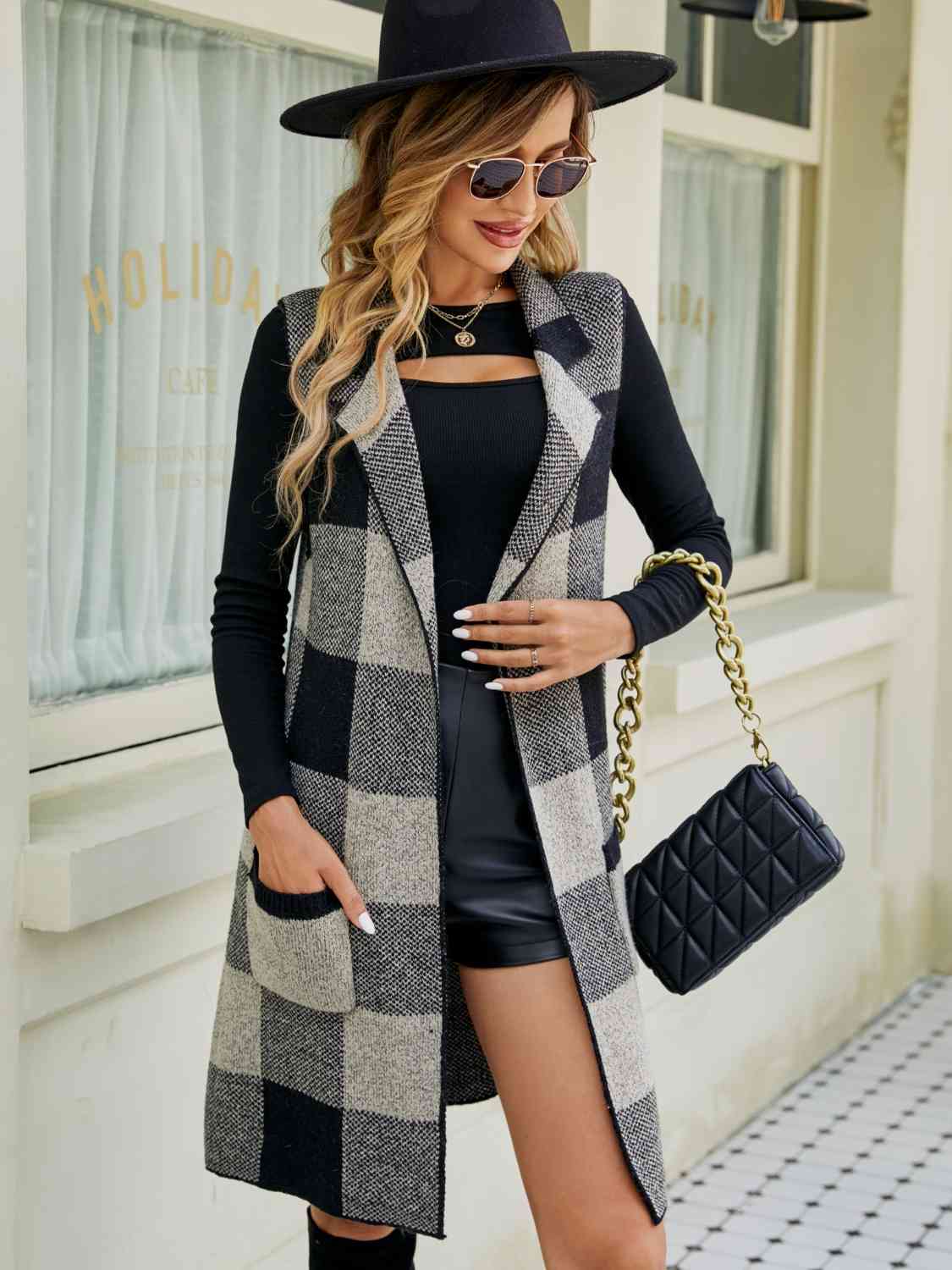 Vest - Plaid Lapel Collar Long