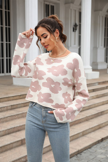 Sweater - Flower Dropped Shoulder