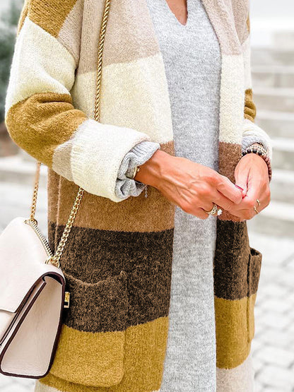 Color Block Dropped Shoulder Cardigan