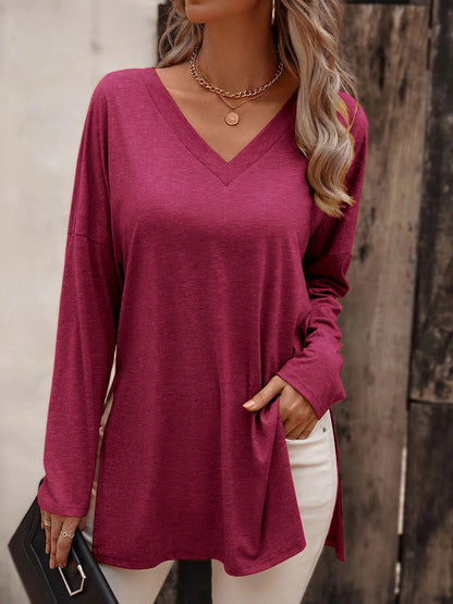 Top - V-Neck Long Sleeve Slit