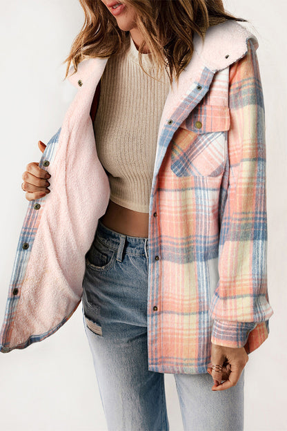 Plaid Snap Down Hooded Jacket