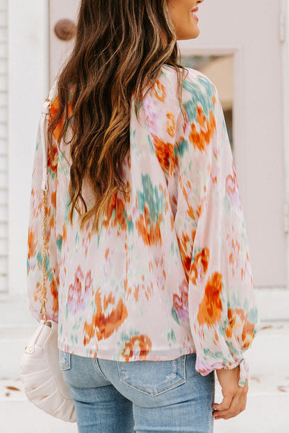 Blouse - Printed Tie Neck Long Sleeve